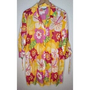 Randolph Duke The Look Women 24W Sheer Bright Long Sleeve Tunic Cover Up Silk